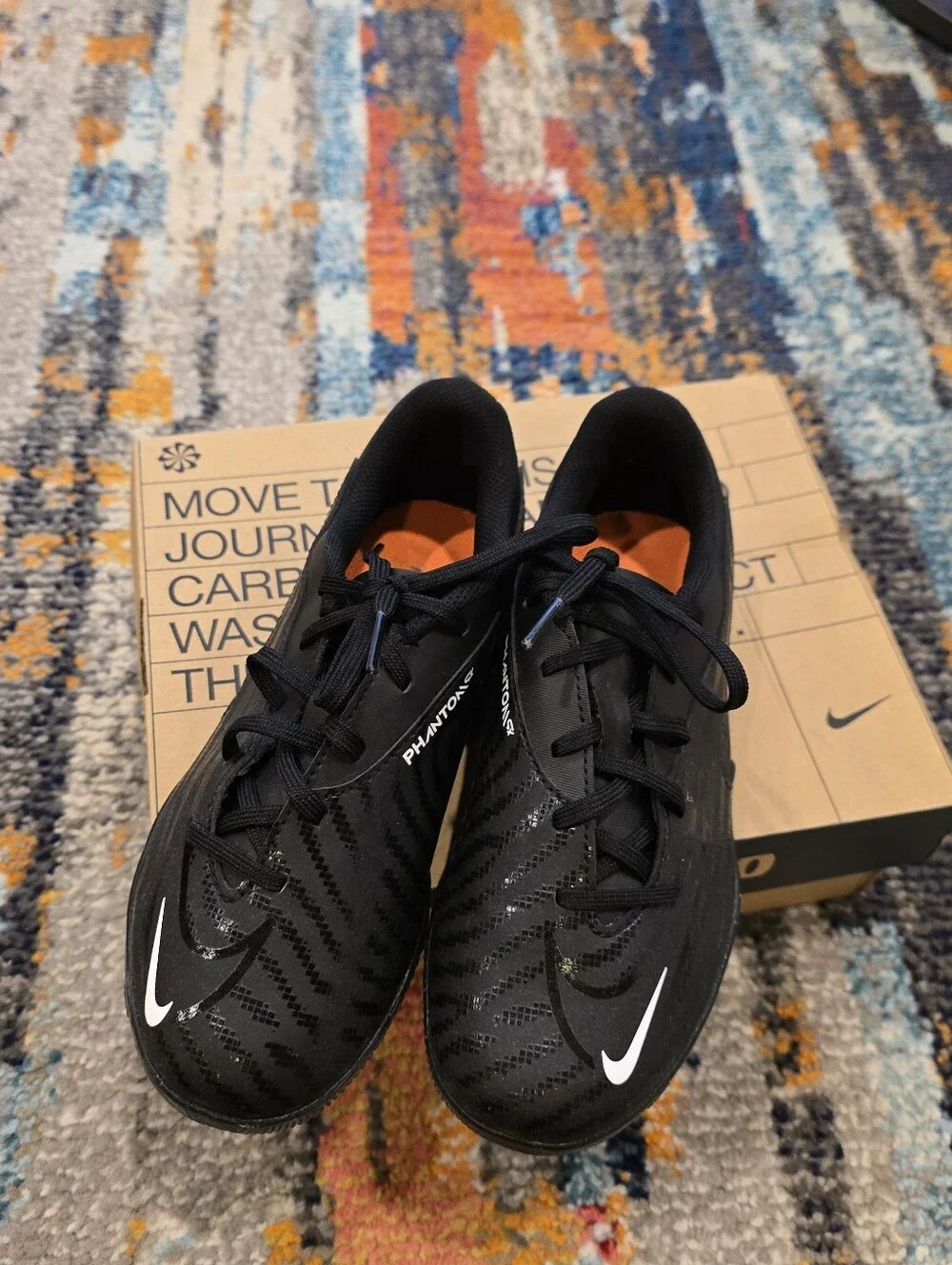 Nike Black Boys JR Phantom Sneakers with White Swoosh